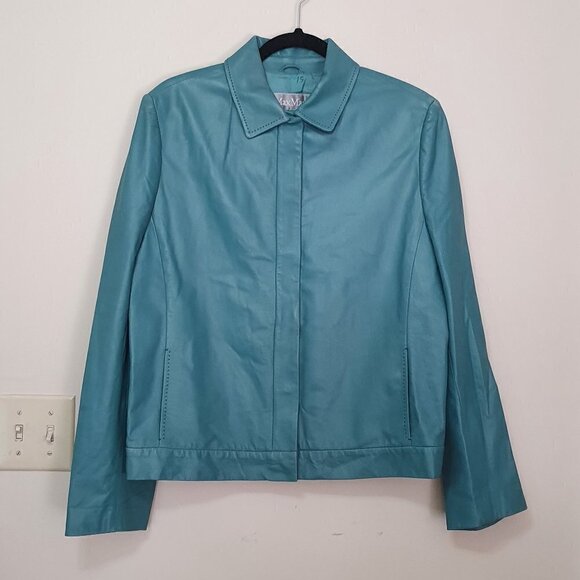 MaxMara Teal Leather Jacket - Picture 1 of 10
